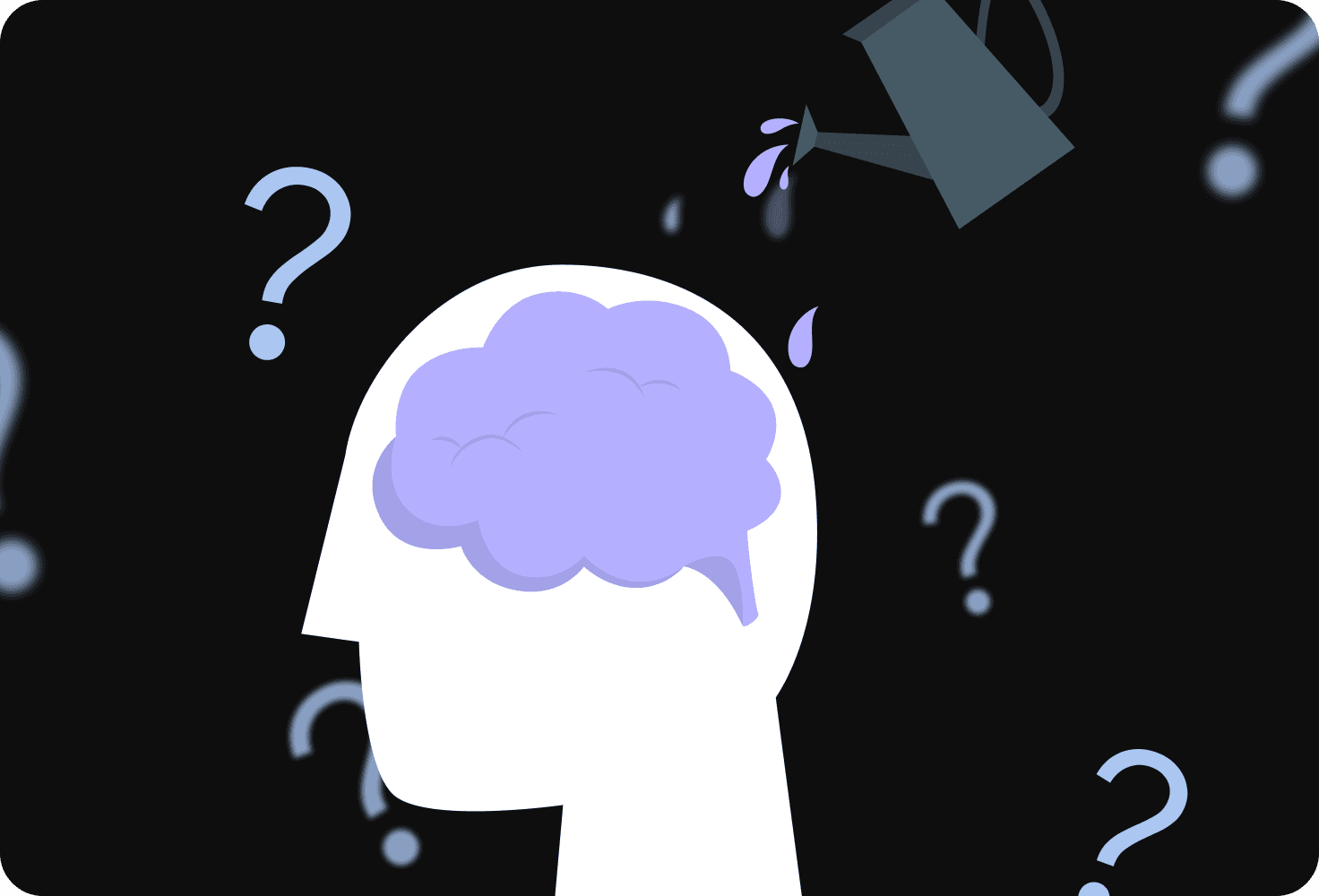 Illustration showing brain with question marks